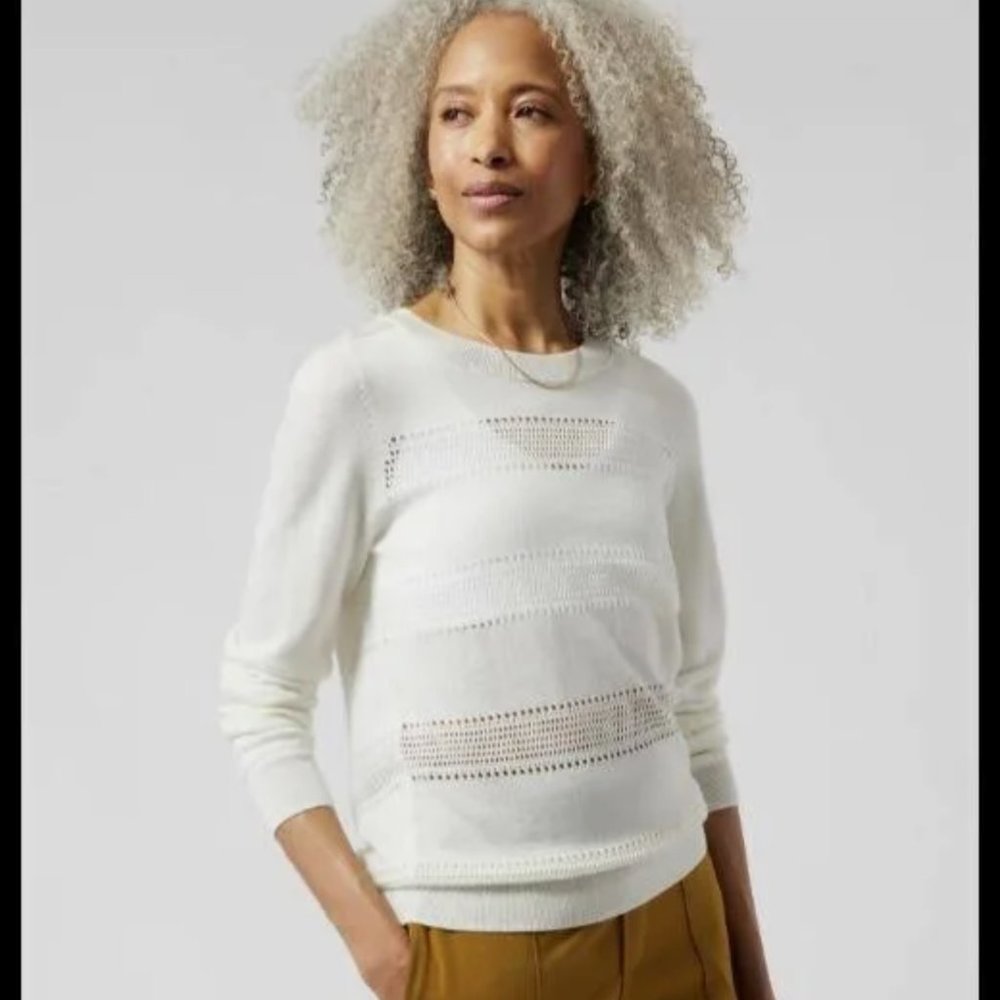 Athleta Pointelle Crewneck Sweater Magnolia, Women's Size SP, Color Dove